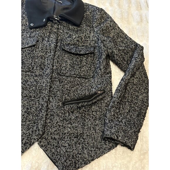 Women's GAP Black White Coat w/Zip Pockets Polyester Wool Blend Size L (READ) - Picture 15 of 16